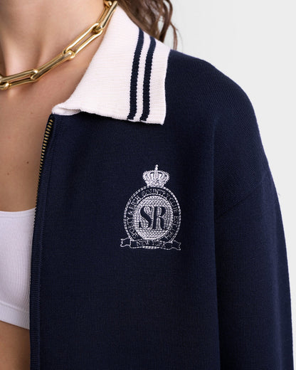 Sporty & Rich Royal Club Zipped Cardigan in Dark Navy