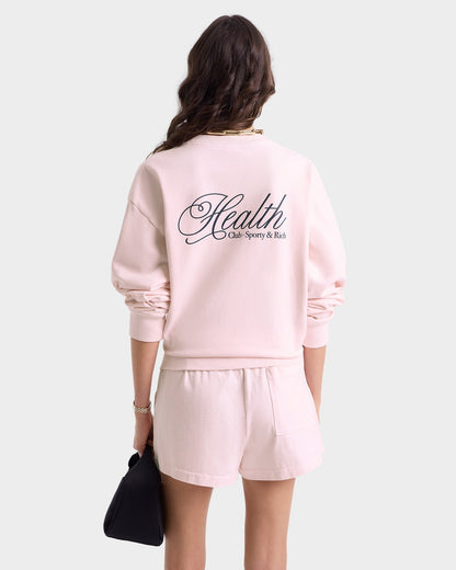 Sporty & Rich Health Script Crewneck in Pink Dolphin