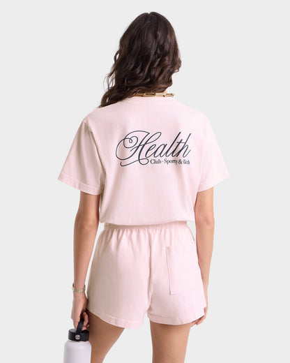 Sporty & Rich Health Script T-Shirt in Pink Dolphin