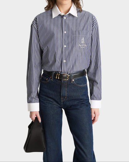 Sporty & Rich Vendome Oversized Shirt in Blue Striped