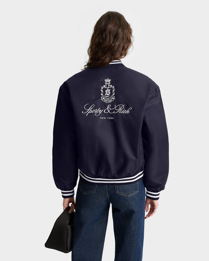 Sporty & Rich Vendome Nylon Varsity Jacket in Dark Navy