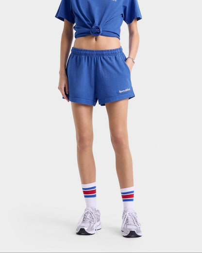 Sporty & Rich Serif Logo Disco Short in Paris Blue