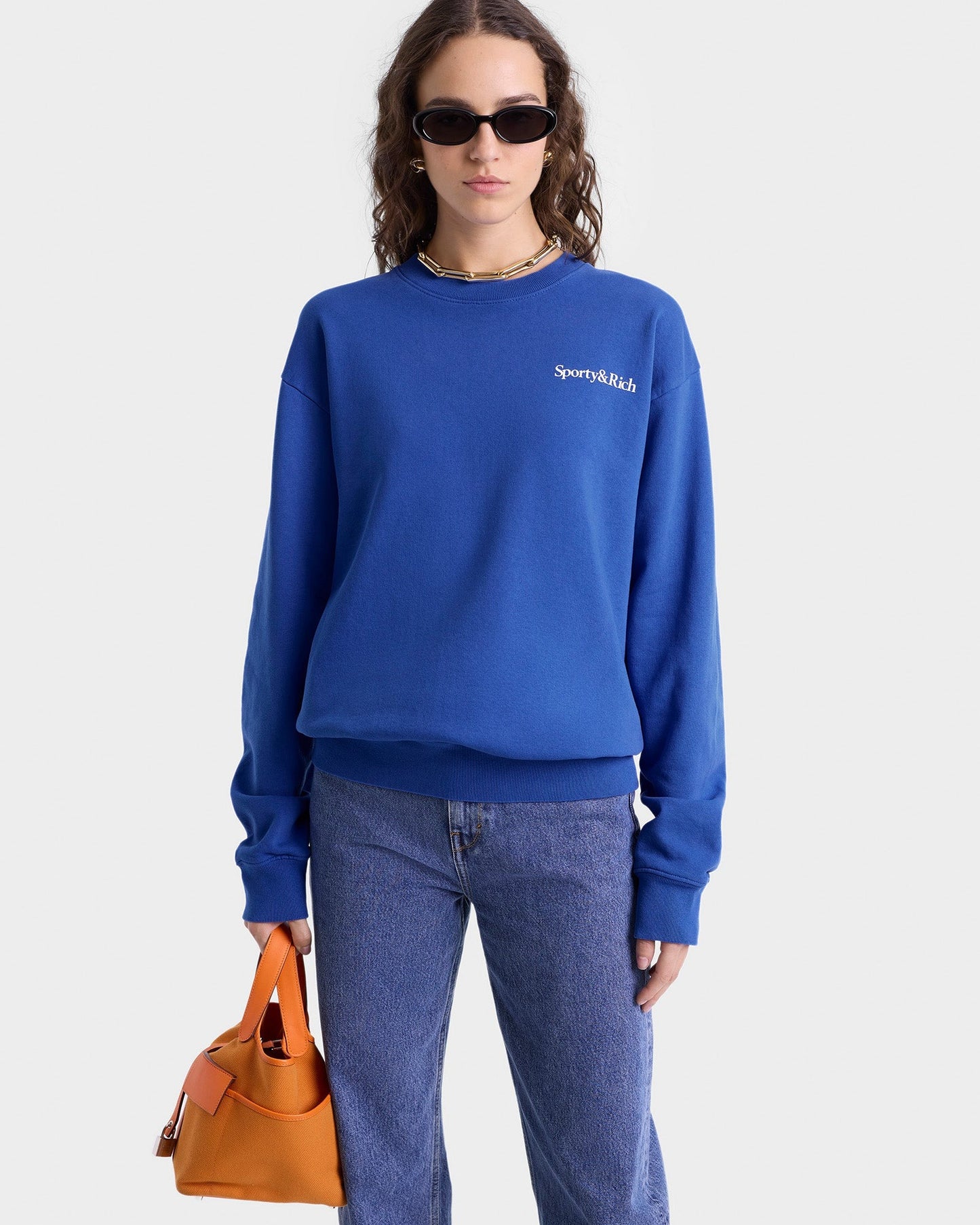 Sporty & Rich Health is Wealth Crewneck in Paris Blue