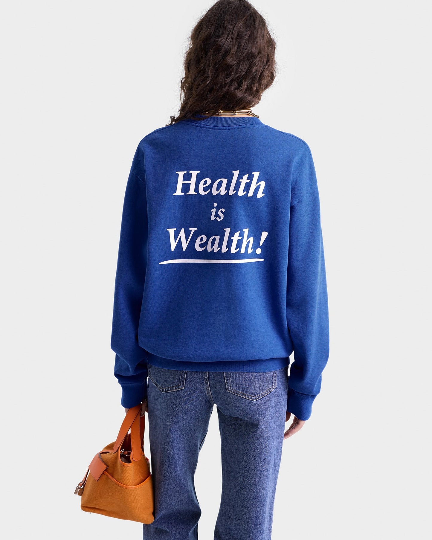Sporty & Rich Health is Wealth Crewneck in Paris Blue