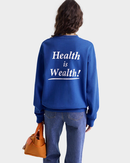 Sporty & Rich Health is Wealth Crewneck in Paris Blue
