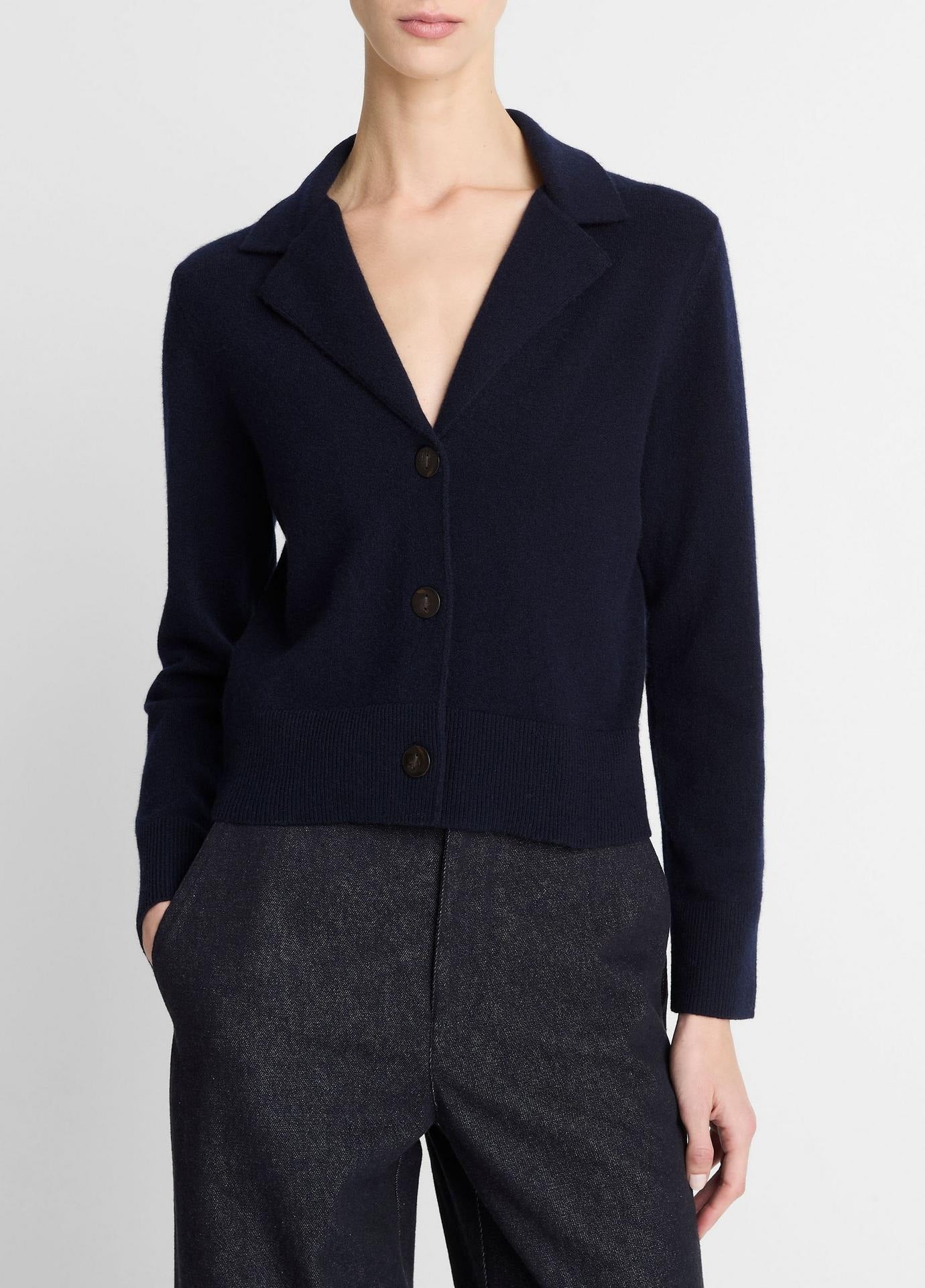 Vince Wool & Cashmere-Blend Lapel Cardigan in Coastal