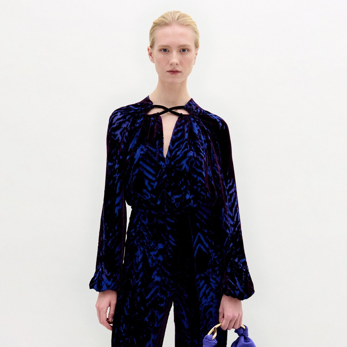 Silvia Tcherassi Ximena Velvet Burnout Blouse in Eggplant