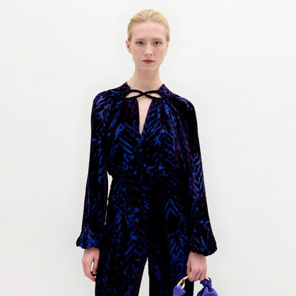 Silvia Tcherassi Ximena Velvet Burnout Blouse in Eggplant