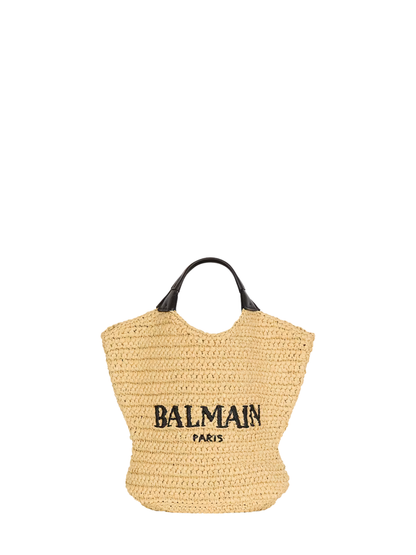 Balmain Mini Balmain Crochet Tote Bag in Beige