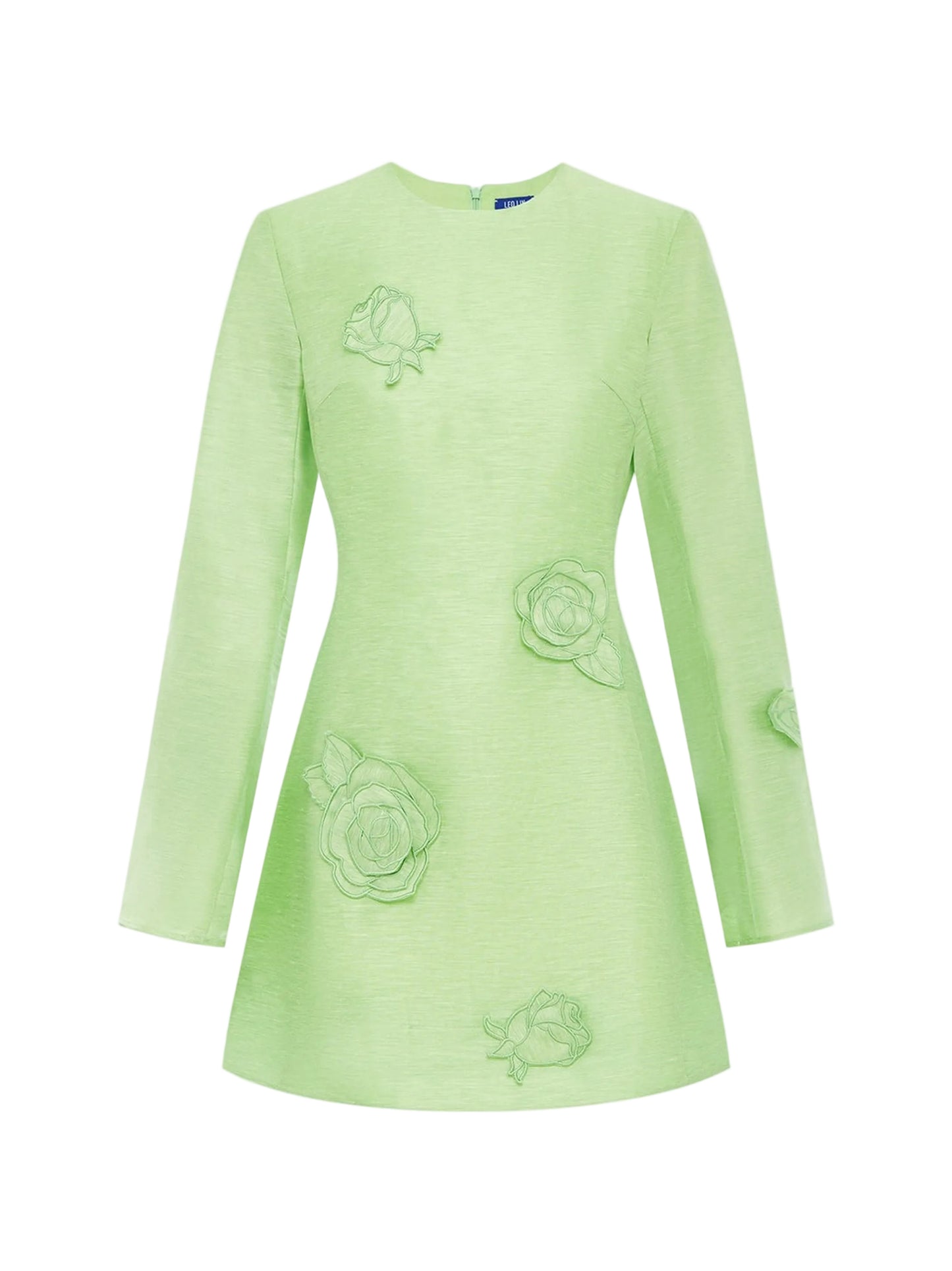 Leo Lin Suzanne Applique Applique Long Sleeve Mini Dress in Juniper Green
