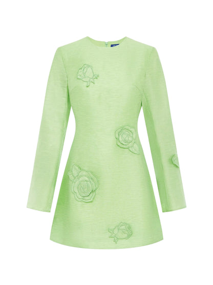 Leo Lin Suzanne Applique Applique Long Sleeve Mini Dress in Juniper Green