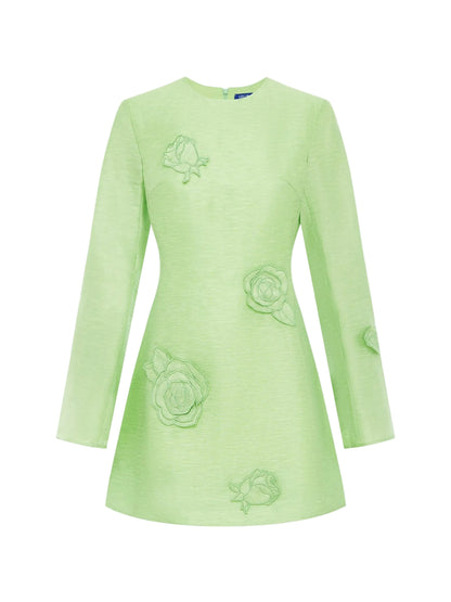 Leo Lin Suzanne Applique Long Sleeve Mini Dress in Juniper Green