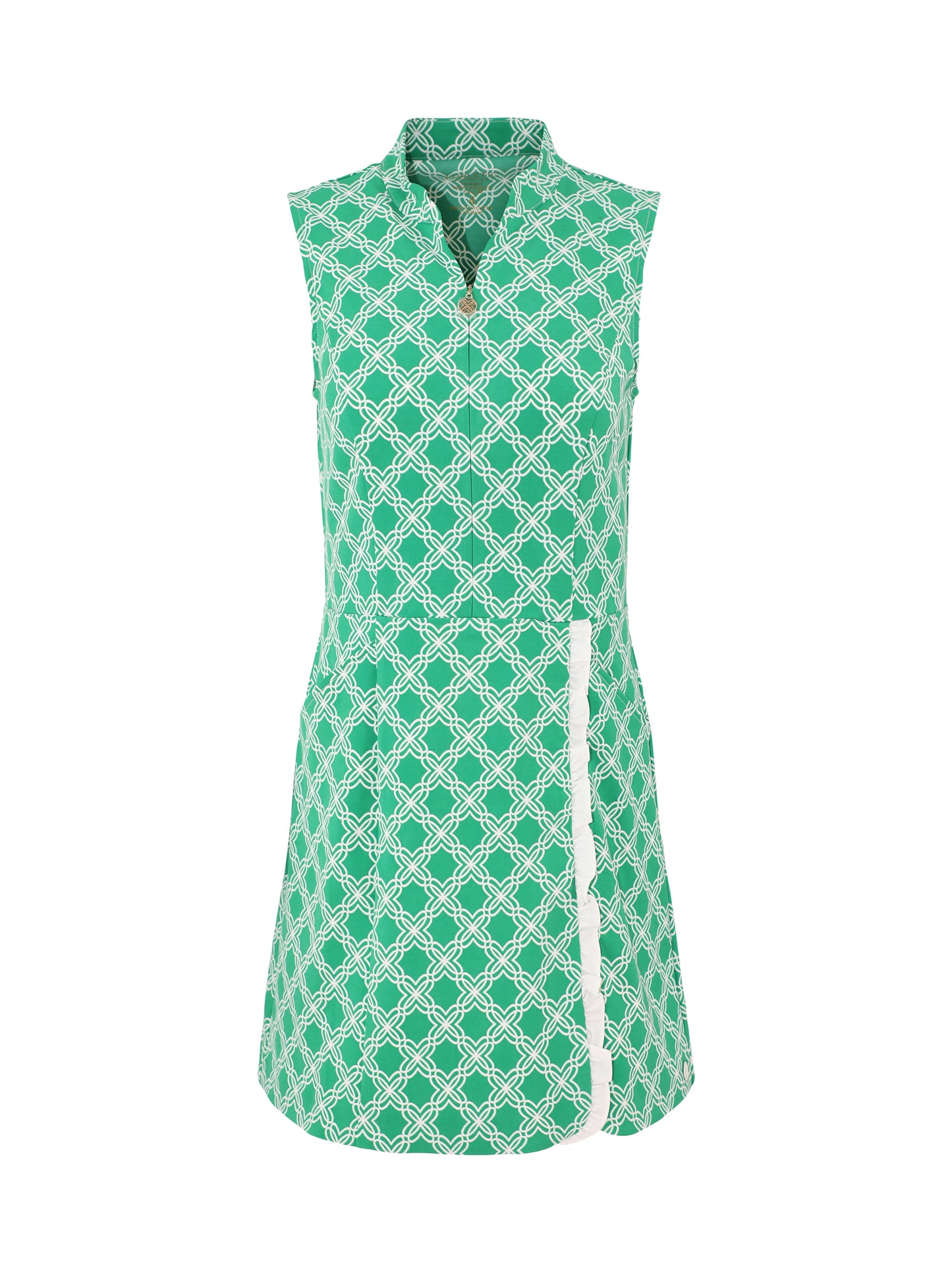 Lilly Pulitzer Catarina Ruffle Dress UPF 50+ in Bamboo Green Boo Green Open Butterfly Pattern