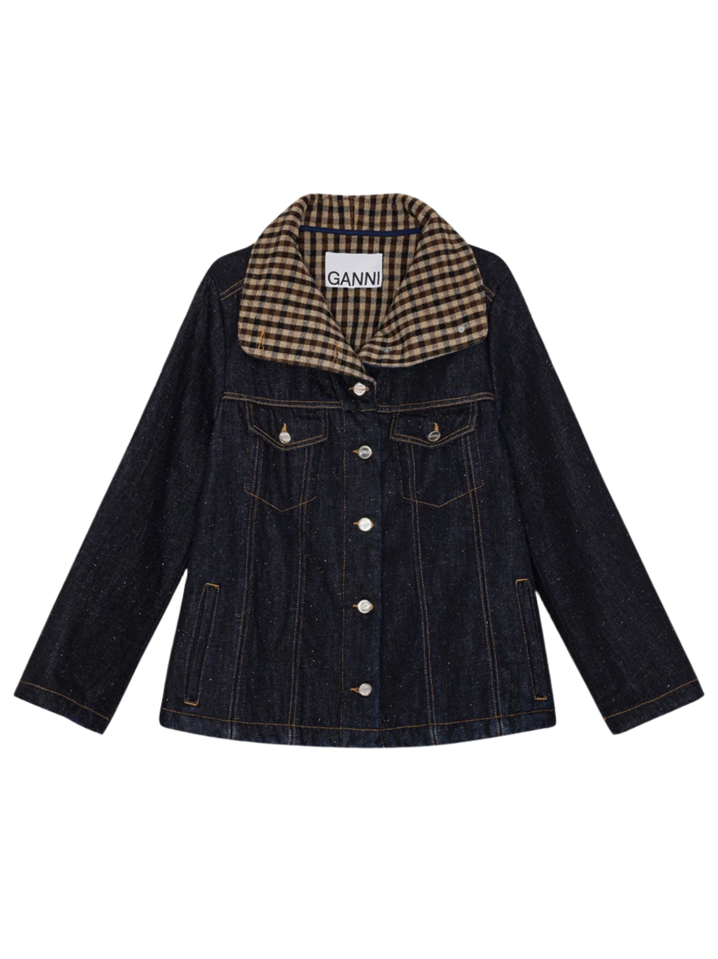 Ganni Neppy Denim Bonded Jacket in Dark Blue Stone