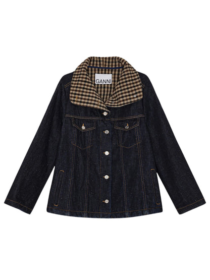 Ganni Neppy Denim Bonded Jacket in Dark Blue Stone
