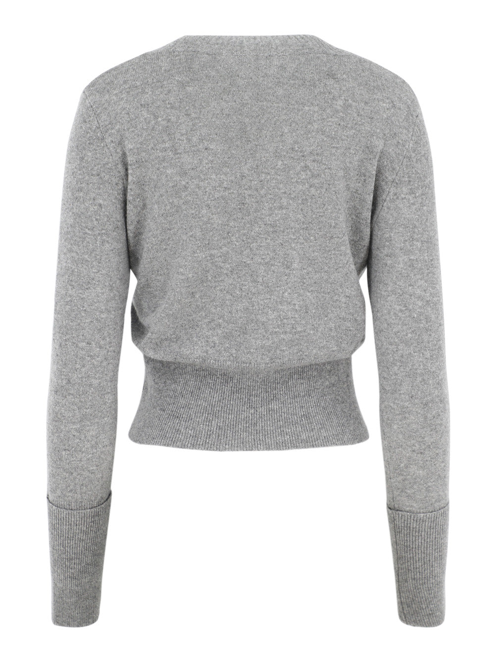 Autumn Cashmere V Neck Sweater With High Cuffs in Cement