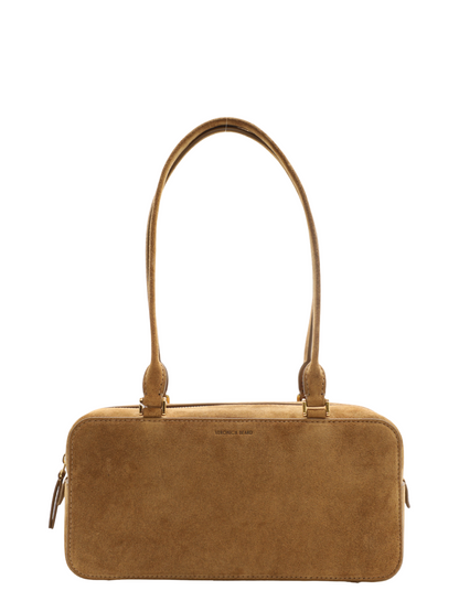 Veronica Beard Suede Boxy Shoulder Bag in Acorn
