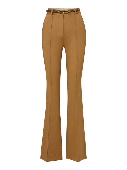 Veronica Beard Gracie Belted Flare Pant in Dark Acorn