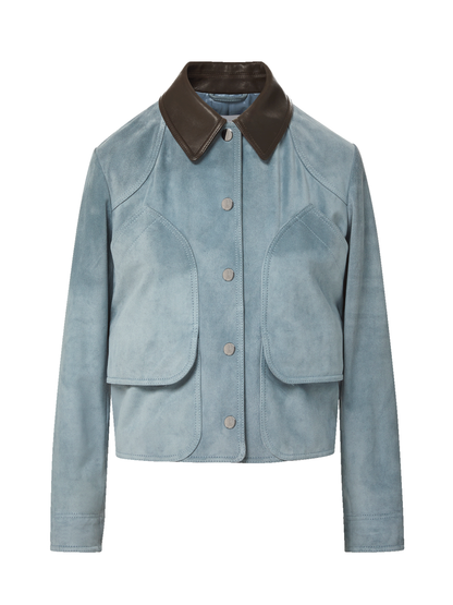 Veronica Beard Walters Cropped Barn Jacket in Blue Steel