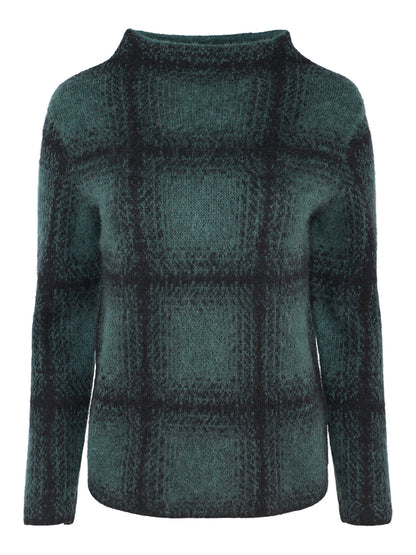 Vince Shadow Plaid Funnel Neck in Juniper Combo