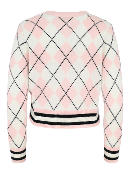 Alice + Olivia Grace Argyle Cardigan in English Rose/Multi