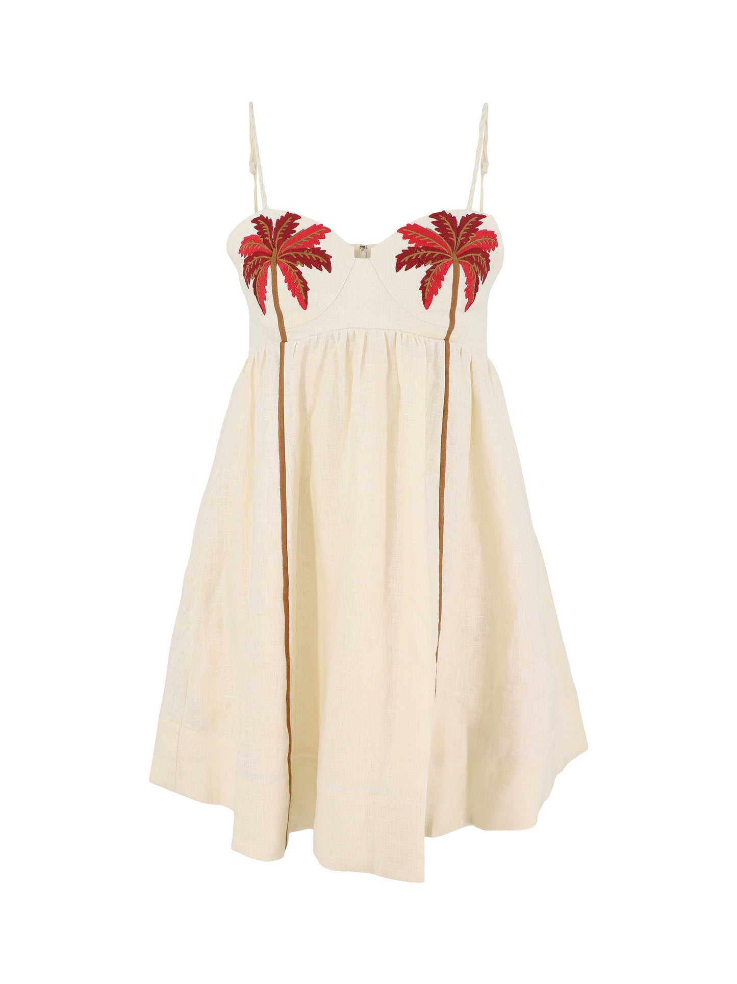 Farm Rio Coconut Tree Embroidered Mini Dress in Sand