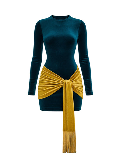 Retrofête Jackson Velvet Dress in Saecelle/Ochre