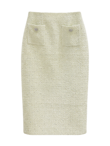Self-Portrait Lime Boucle Midi Skirt in Green