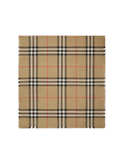 Burberry Reversible Check Wool Silk Scarf in Sand/Vole Brown