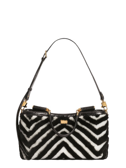 Dolce & Gabbana Medium Vittoria Shoulder and Crossbody Bag in Fur Zebra Print