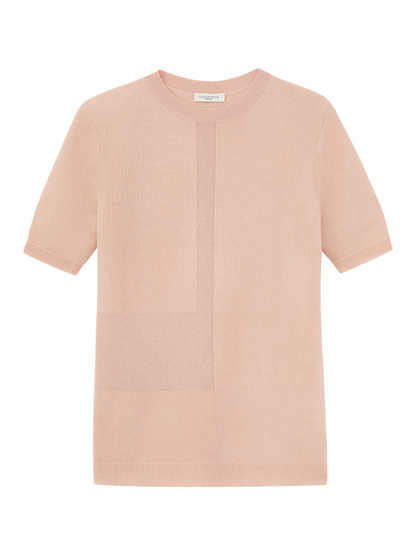 Lafayette 148  Intarsia Crewneck Short Sleeve Sweater in Buff Pink