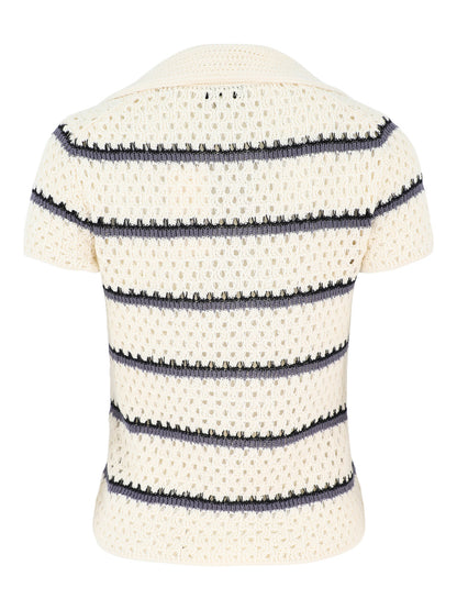 Vince Macrame Stripe Henley in Off White Combo