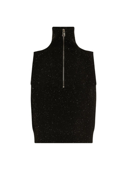 Varley Hally Half Zip Rib Vest in Black Fleck