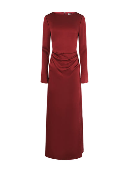 Simkhai Qiana Long Sleeve Draped Gown in Oxblood