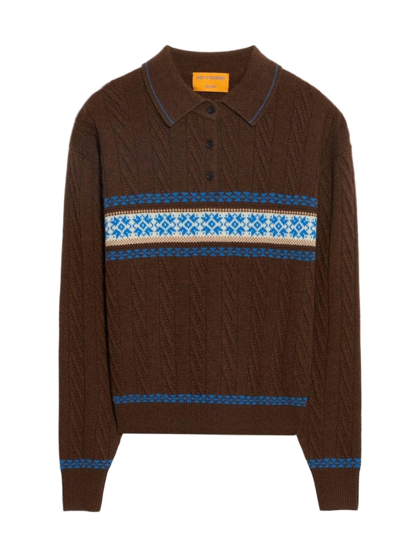 Guest in Residence Cable Collegiate Polo in Chestnut Combo