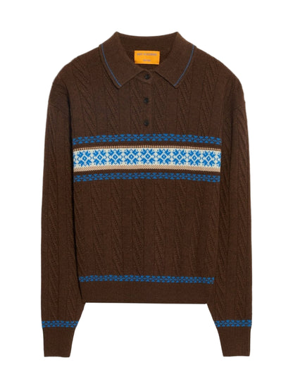 Guest in Residence Cable Collegiate Polo in Chestnut Combo
