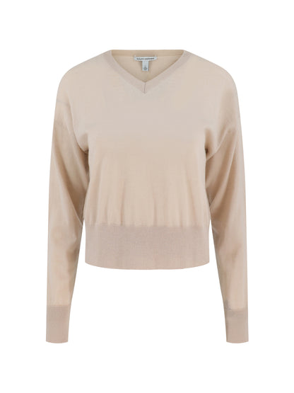 Autumn Cashmere Long Sleeve High V Sweater in Latte