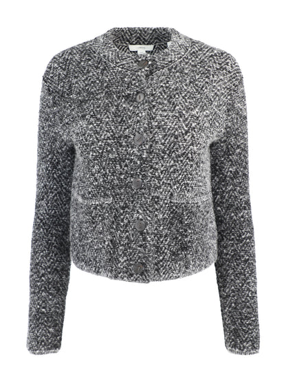 Vince Herringbone Textured Cardi Jacket in Black/Off White Combo