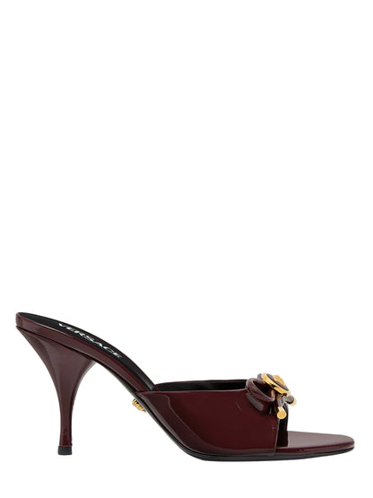Versace Opera Bow Patent Mules 85 mm in Burgundy
