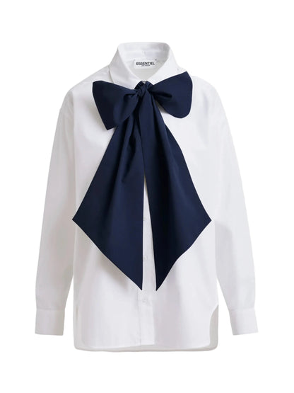 Essentiel Antwerp Jambers White and Navy Cotton Shirt With Removable Bow Tie