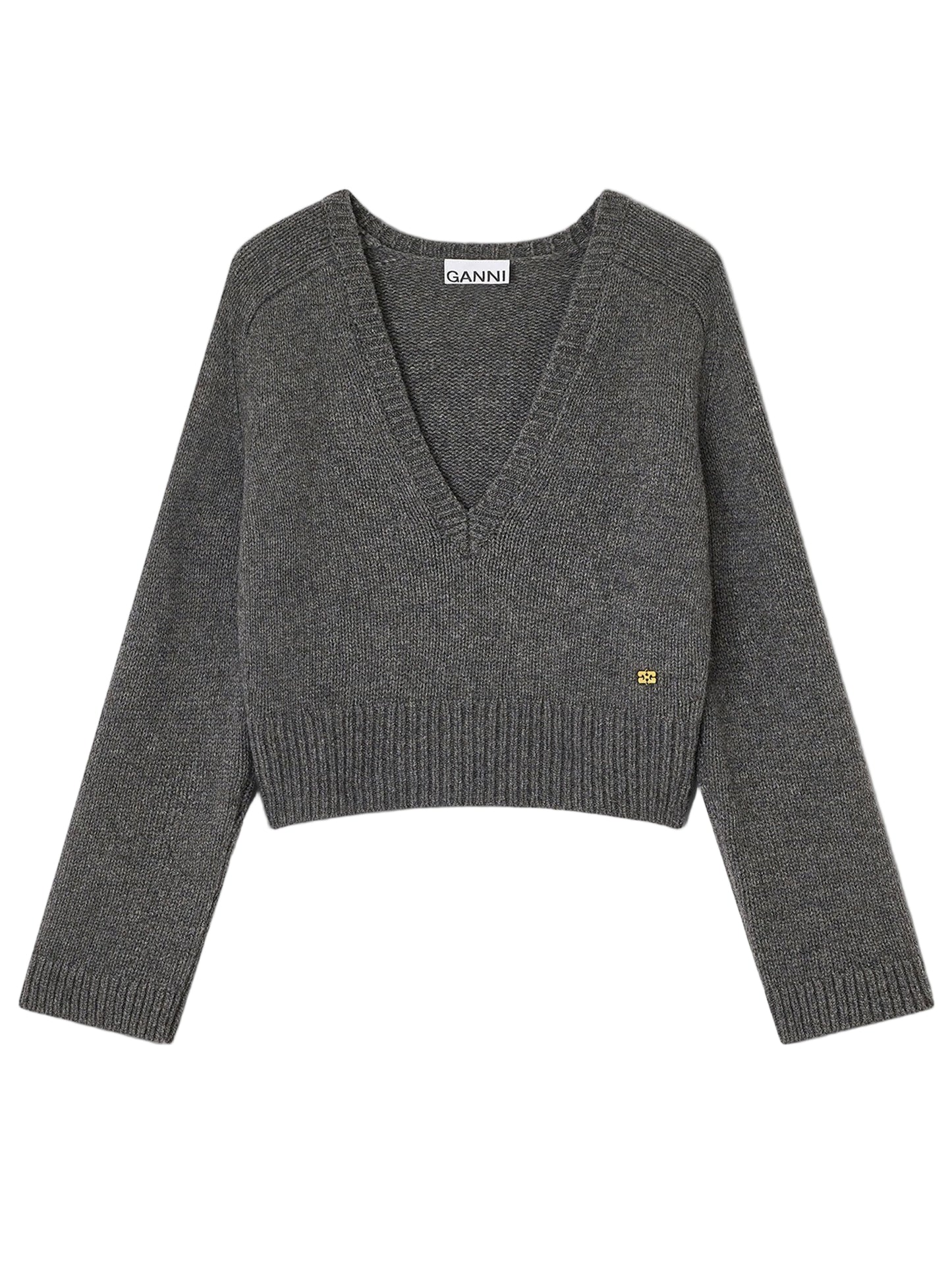 Ganni Wool Yak Mix Deep V-Neck in Phantom