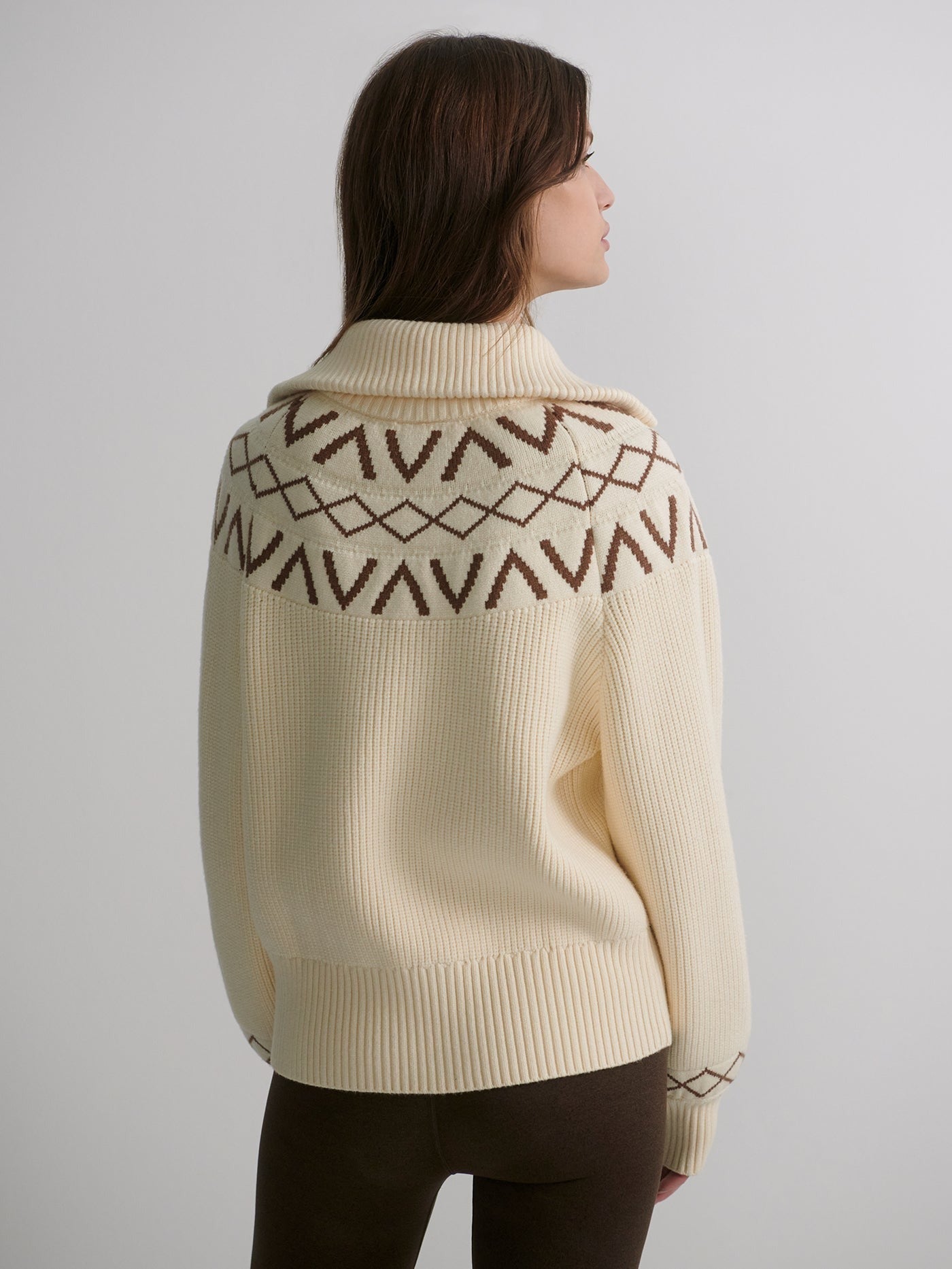 Varley Sigrid Fairisle Half Zip Knit in Whitecap Grey