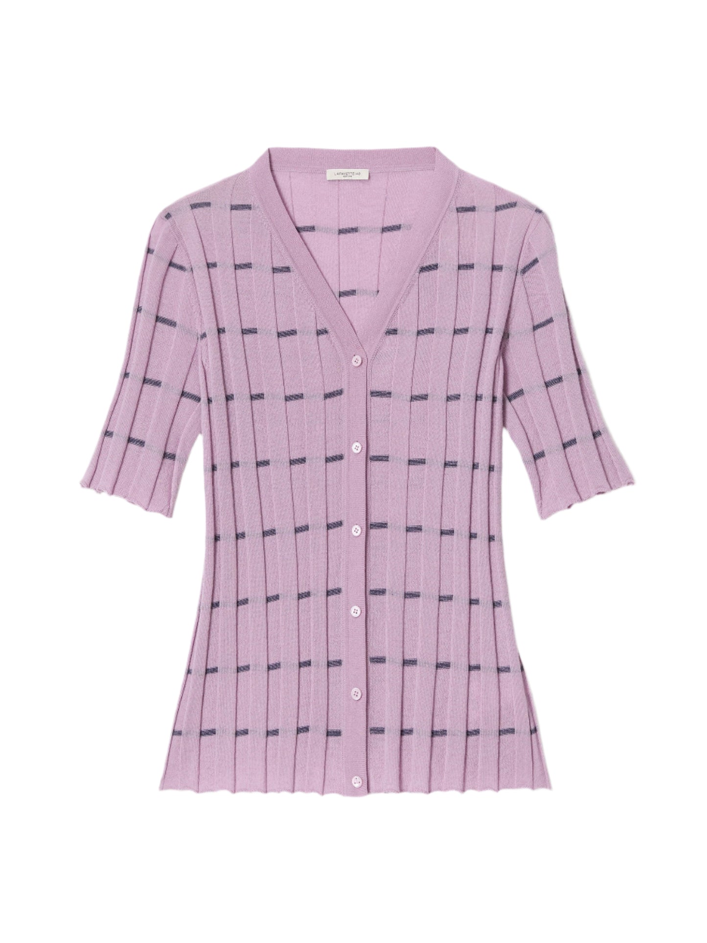 Lafayette 148 Striped Fine Gauge Cashmere Ribbed Cardigan in Lavender Tint Multi