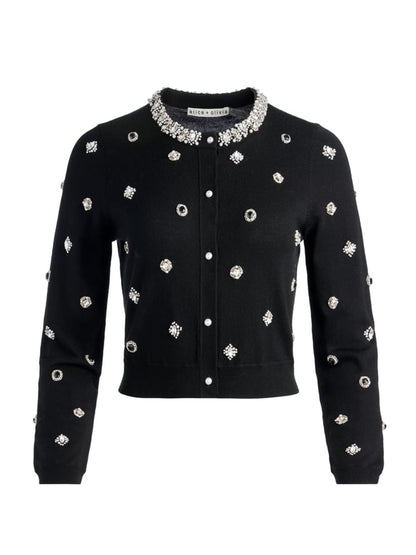 Alice + Olivia Dollie Embellished Cardigan in Black