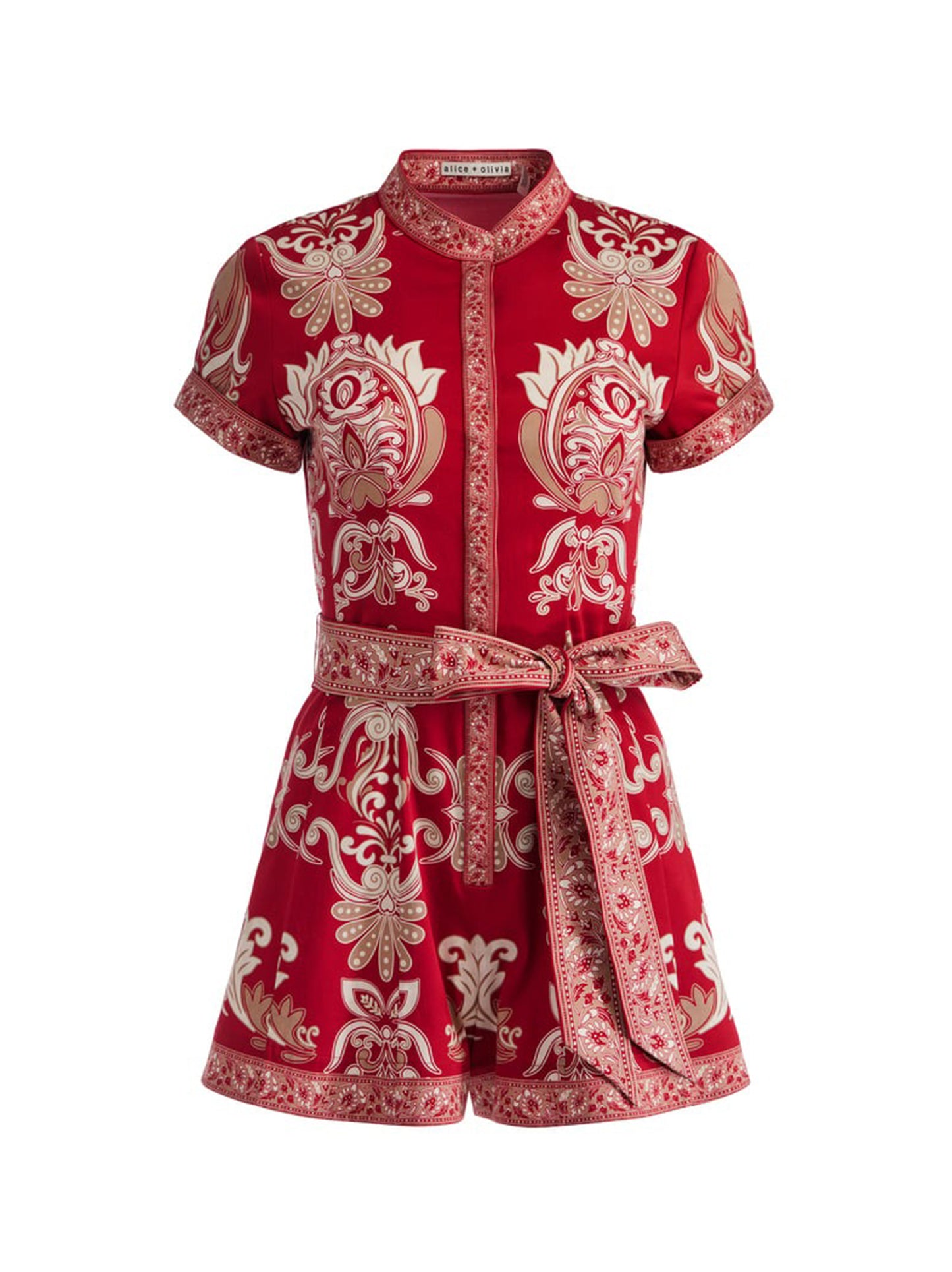 Alice + Olivia Lucy Button Down Romper in Serenade Dark Cherry