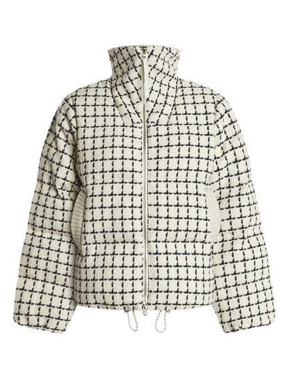 Varley Eugene Check Short Puffer in Egret Mono Check