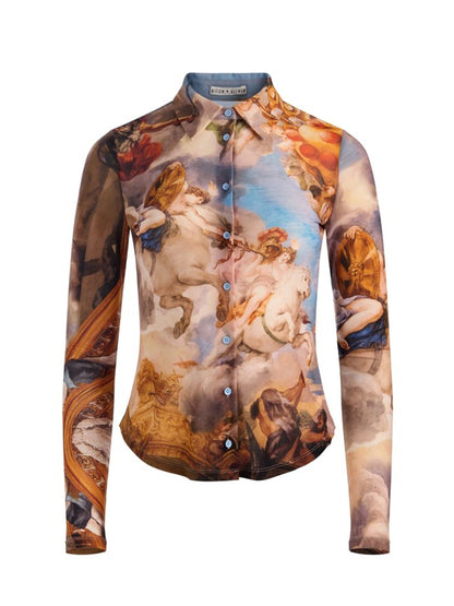 Alice + Olivia Jade Mesh Button Down in Renaissance Fair