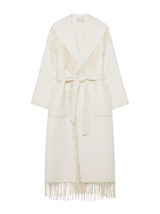 Simkhai Carrie Fringe Robe Coat in Frost