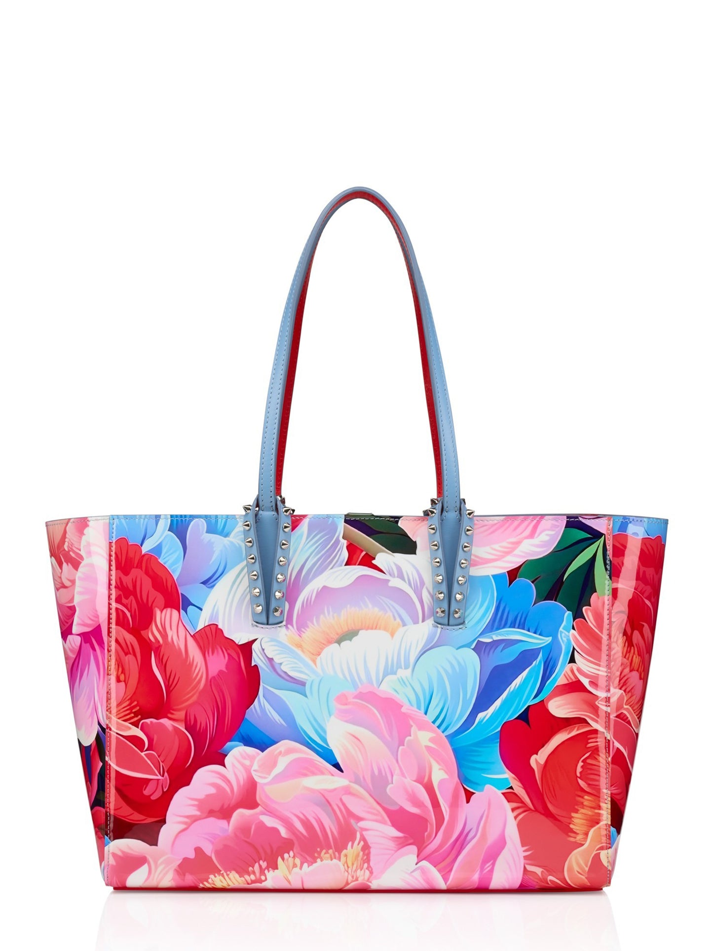 Christian Louboutin Cabata Soft Small Patent Tote in Print Peonies Multi/Silver | In-Store Only