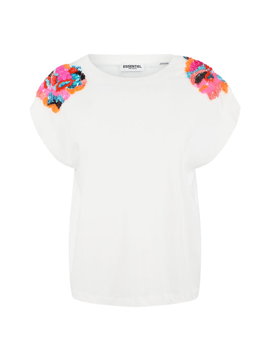 Essentiel Antwerp Fequins Embroidered T-Shirt in Off White